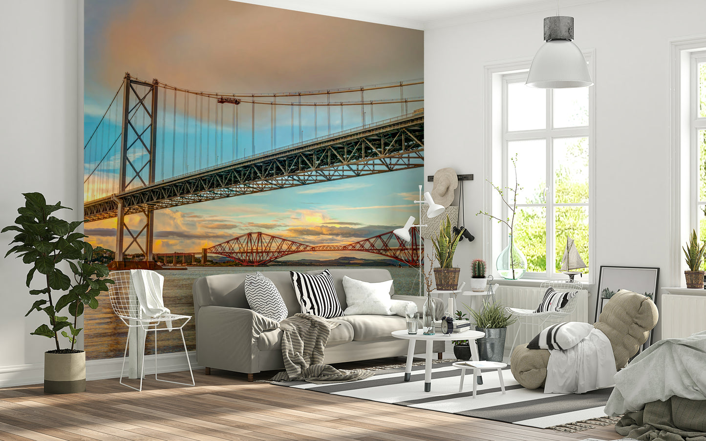 Scottish landmark Bridging the Sky Wall Mural, detailed scenic wall decor.