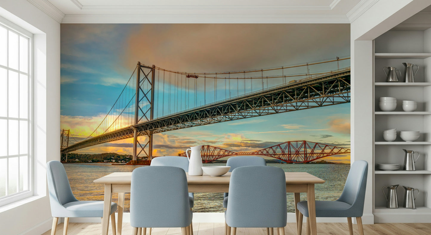 Firth of Forth scene Bridging the Sky Wall Mural, amazing Scottish wallcovering.