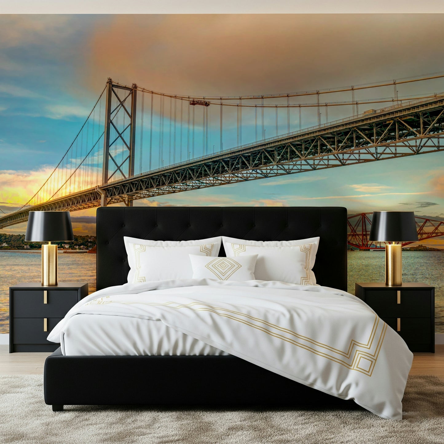 Two famous structures Bridging the Sky Wall Mural, industrial style wallpaper.