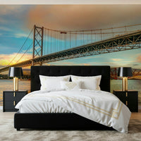 Two famous structures Bridging the Sky Wall Mural, industrial style wallpaper.
