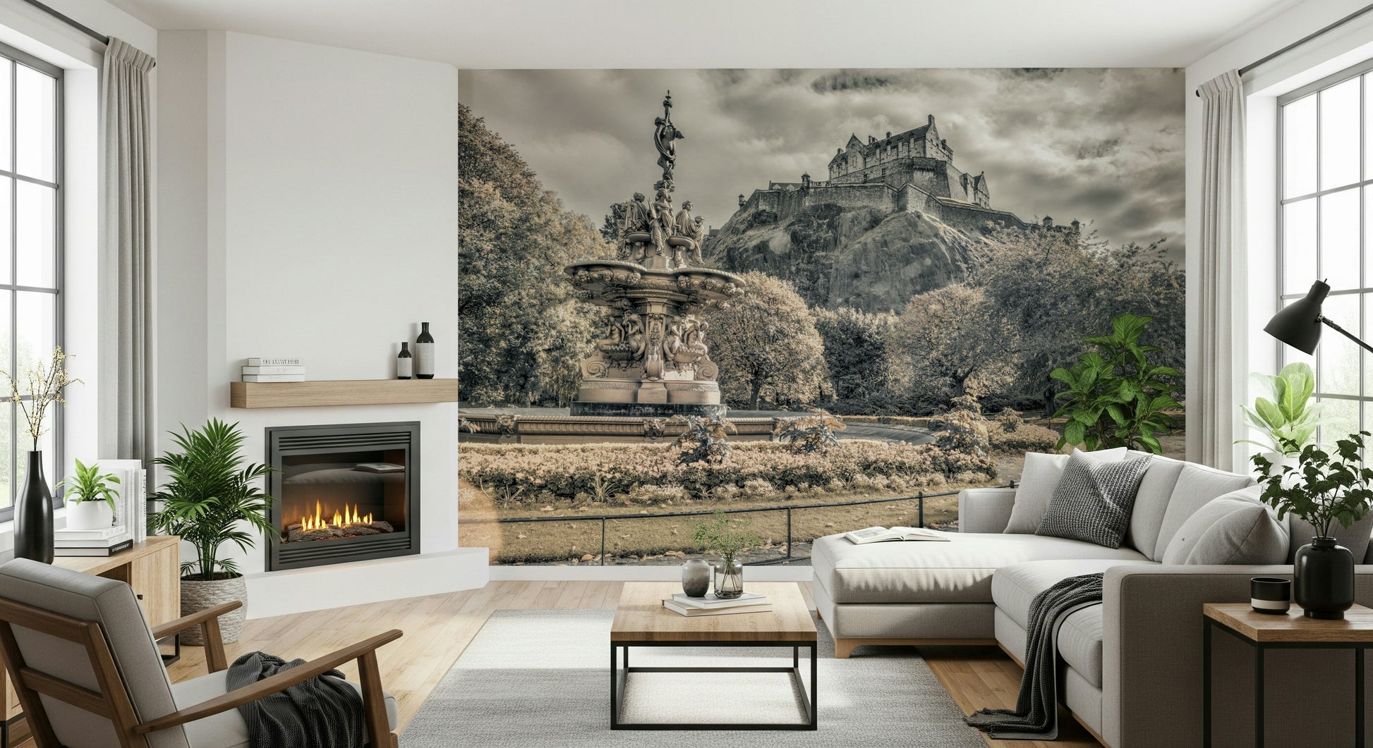 Castle on rock Edinburgh Castle Vista Wall Mural, dramatic architecture wall art.