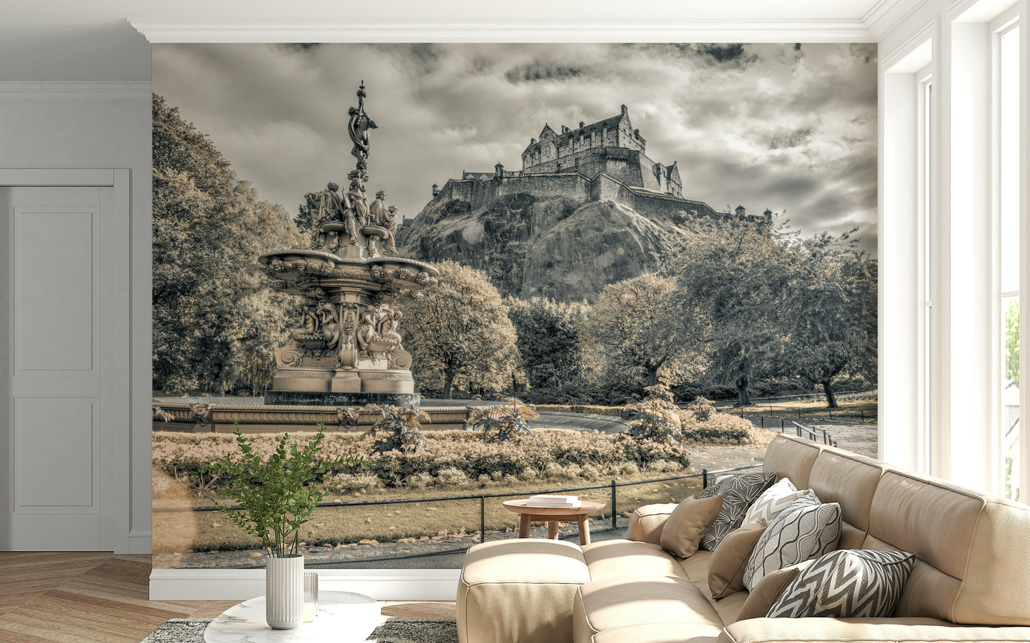 Majestic fortress Edinburgh Castle Vista Wall Mural, artistic wallpaper for walls.
