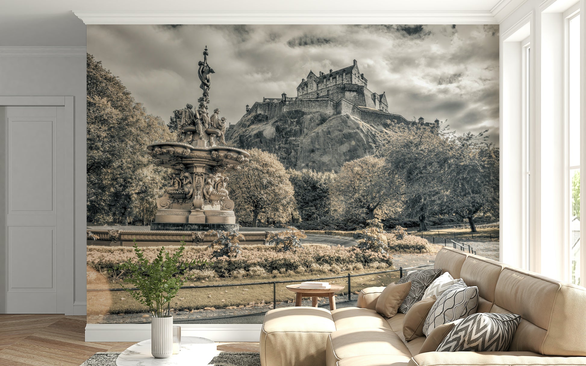 Majestic fortress Edinburgh Castle Vista Wall Mural, artistic wallpaper for walls.