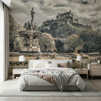 Panoramic view Edinburgh Castle Vista Wall Mural, peel and stick accent wall.