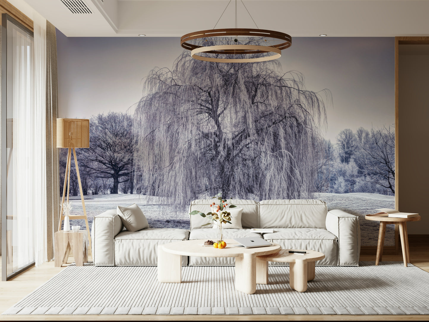 Hoarfrost covered Winter Weeping Tree Wall Mural, peaceful outdoor scene.