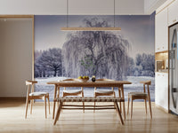 Frosty willow style Winter Weeping Tree Wall Mural, peel and stick wallpaper.
