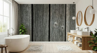 Weathered Wood Panel Wall Mural featuring rustic gray timber texture.
