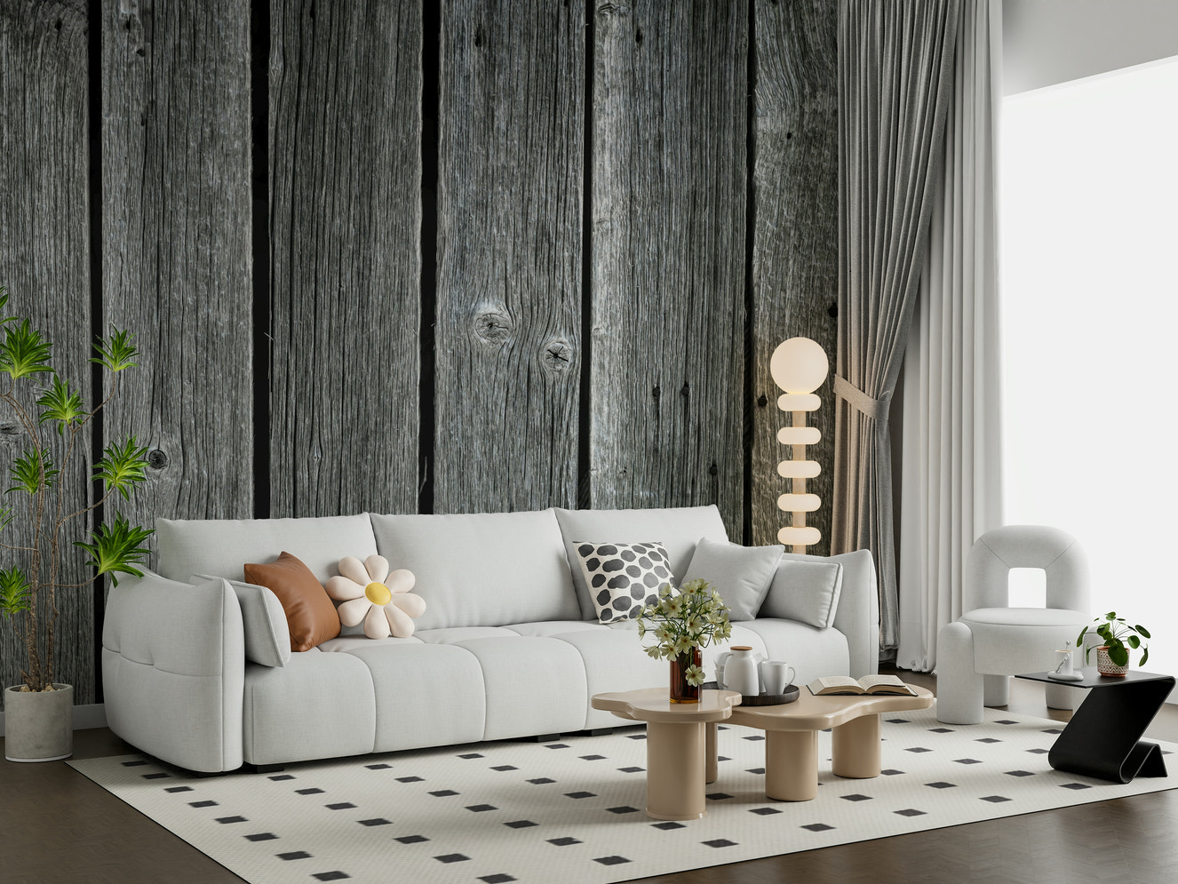 Gray distressed wood look Weathered Wood Panel Wall Mural for walls.