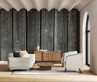 Realistic grey wood panel wallpaper mural design.