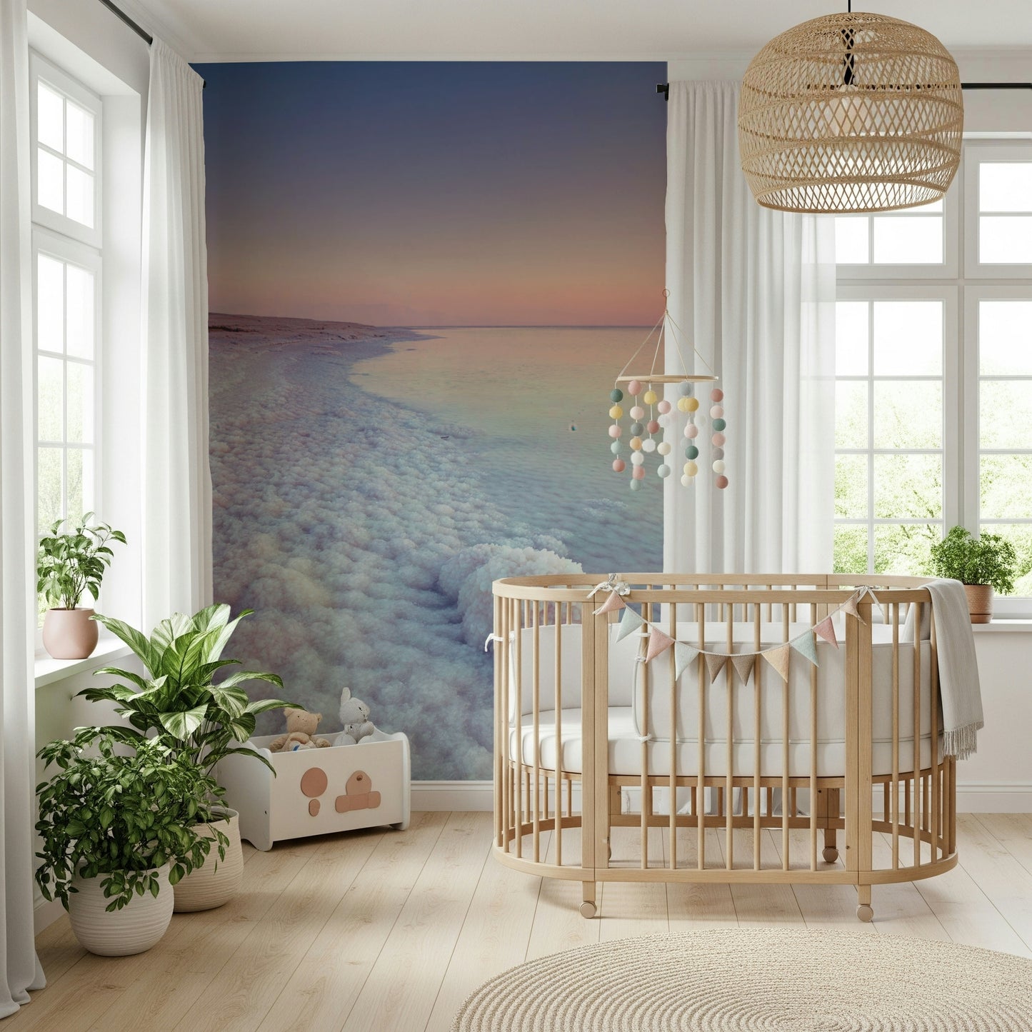 Sunrise glow on Dead Sea salt crystals wallpaper mural.