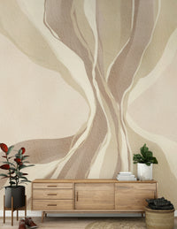 Whispering Waves beige-taupe abstract wallpaper for walls, elegant design.
