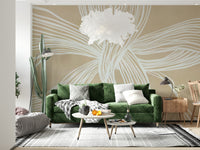 Large format abstract art, intertwined white drawing, Flowing Lines Wall Mural.