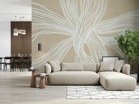 Modern aesthetic wallpaper, neutral tan background, intersecting line design art.