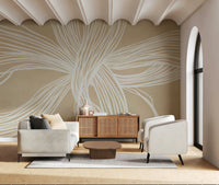 Flowing Lines Wall Mural, dynamic white curves, subtle linen textured finish.