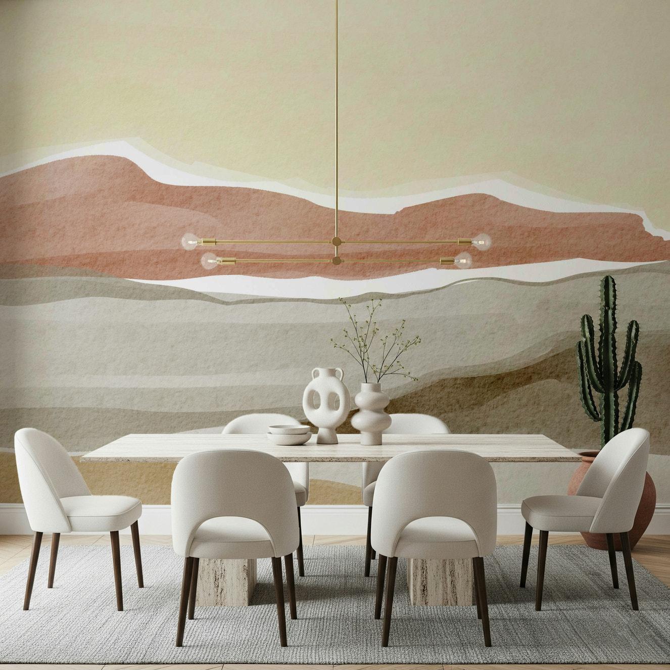 Abstract watercolor dunes on Muted Desert Vista Wall Mural.