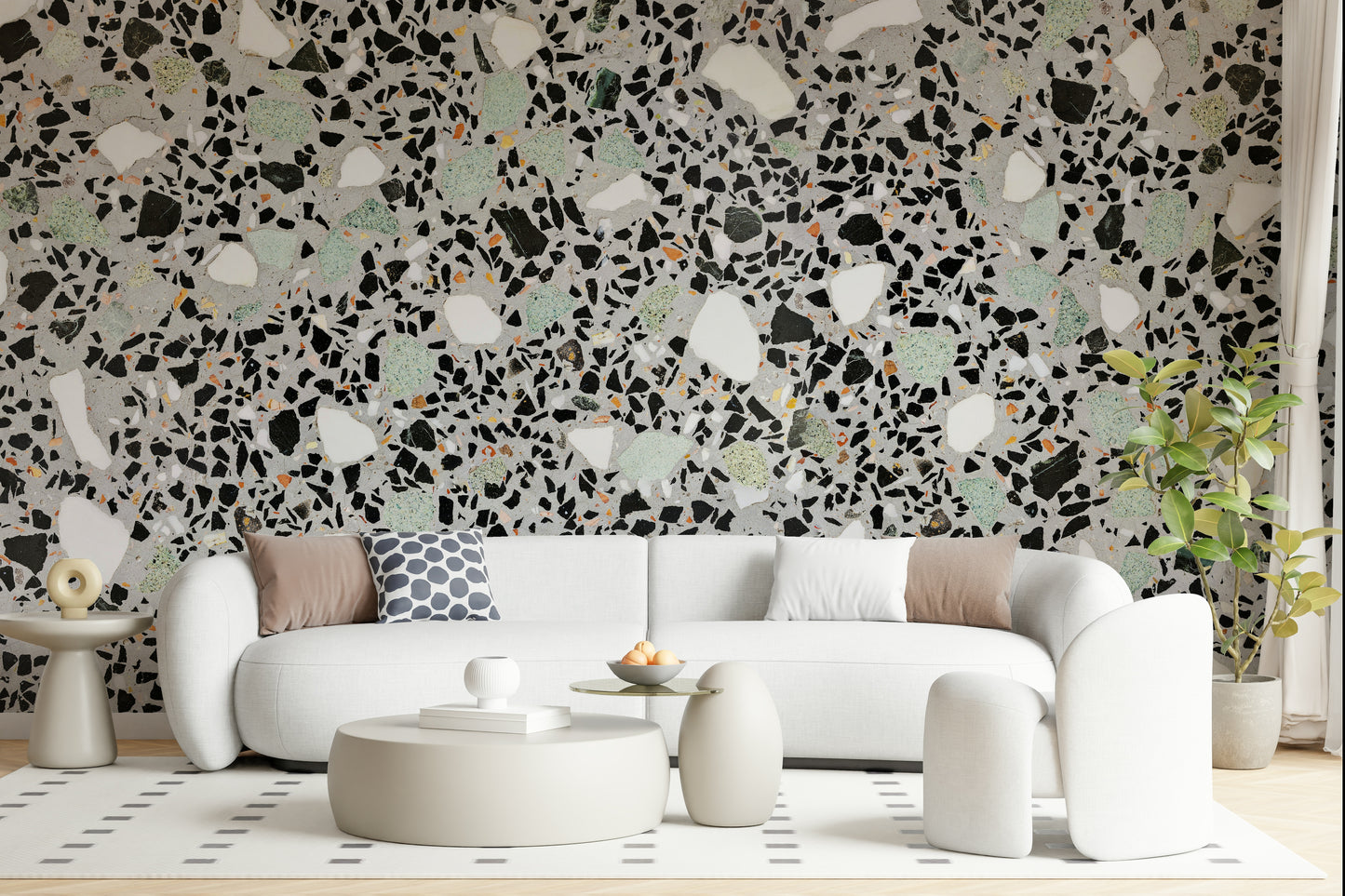 Minimalist Modern Grey Terrazzo speckled wall mural covering look