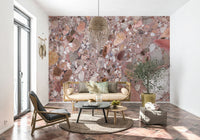 Decorative Terrazzo Stone wallpaper, large stone chips on a blush base.