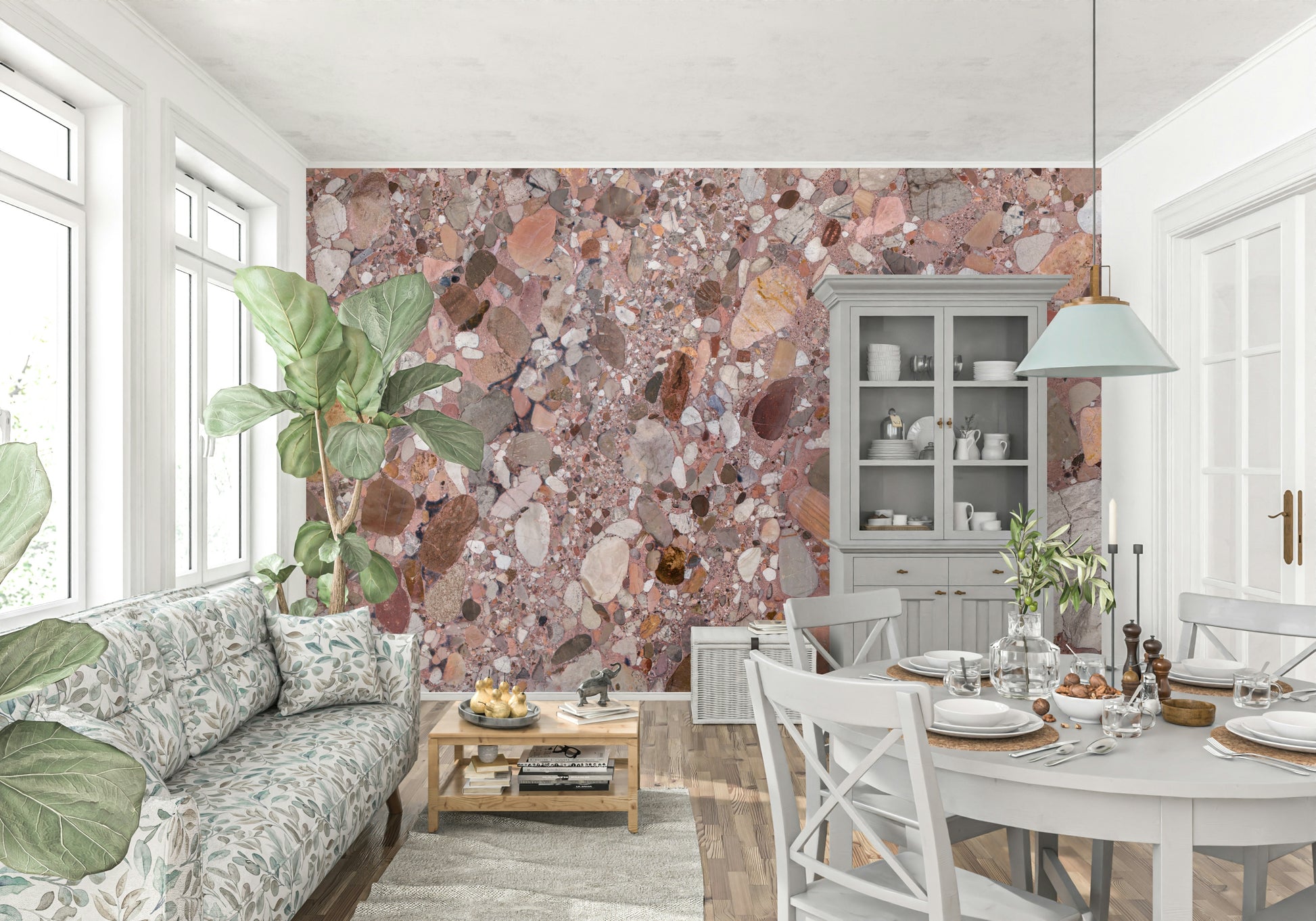 Vibrant Natural Terrazzo Stone boulder wall mural design