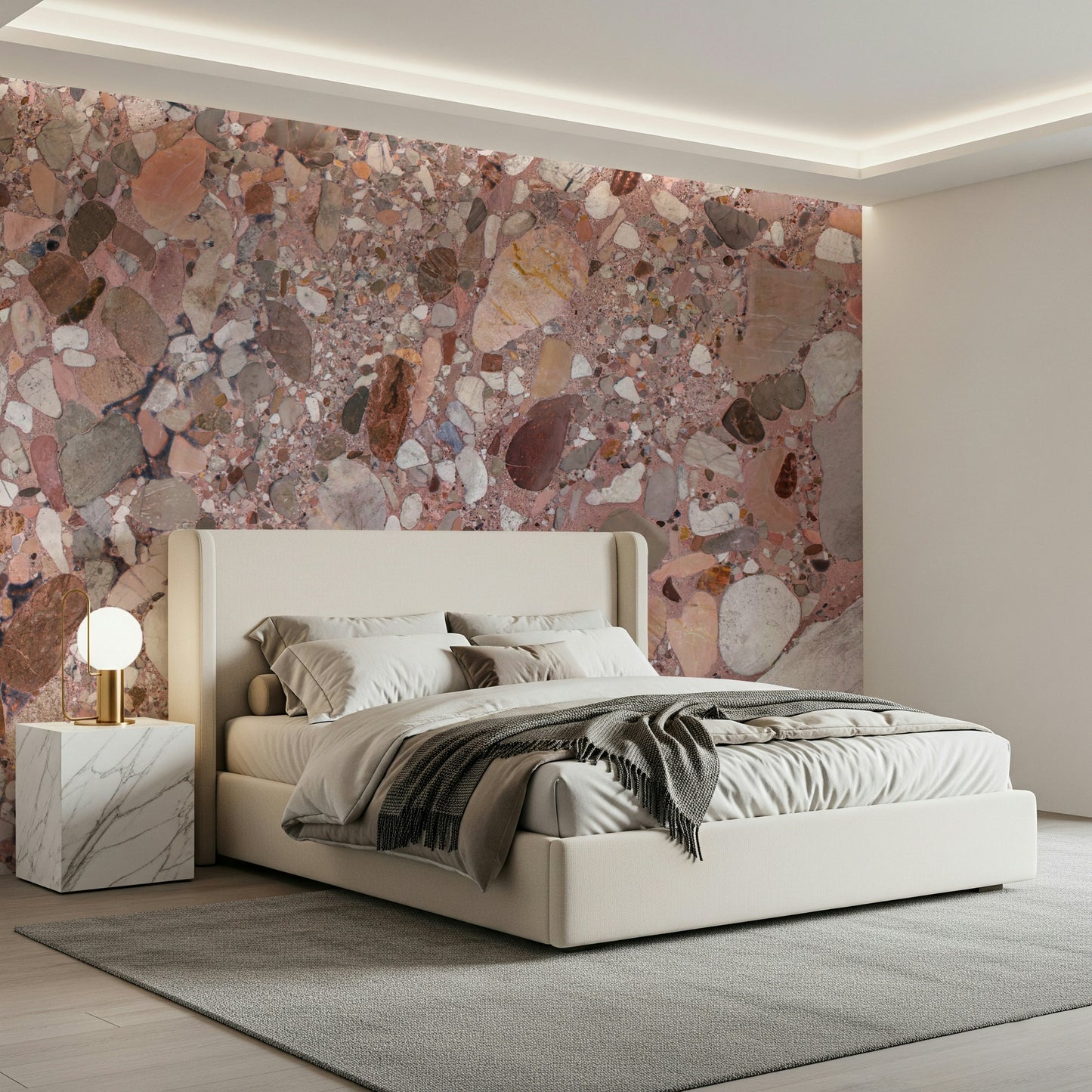 Elegant Natural Terrazzo mural, stone texture with mixed pink and brown colors.