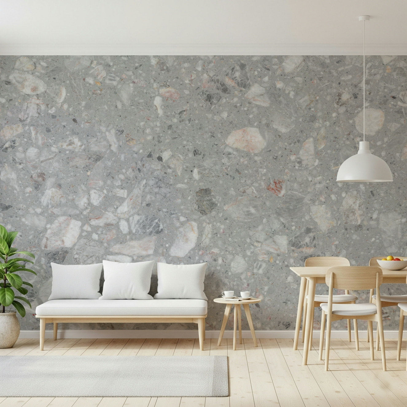 Medium Gray Terrazzo pattern wallpaper with white chips.