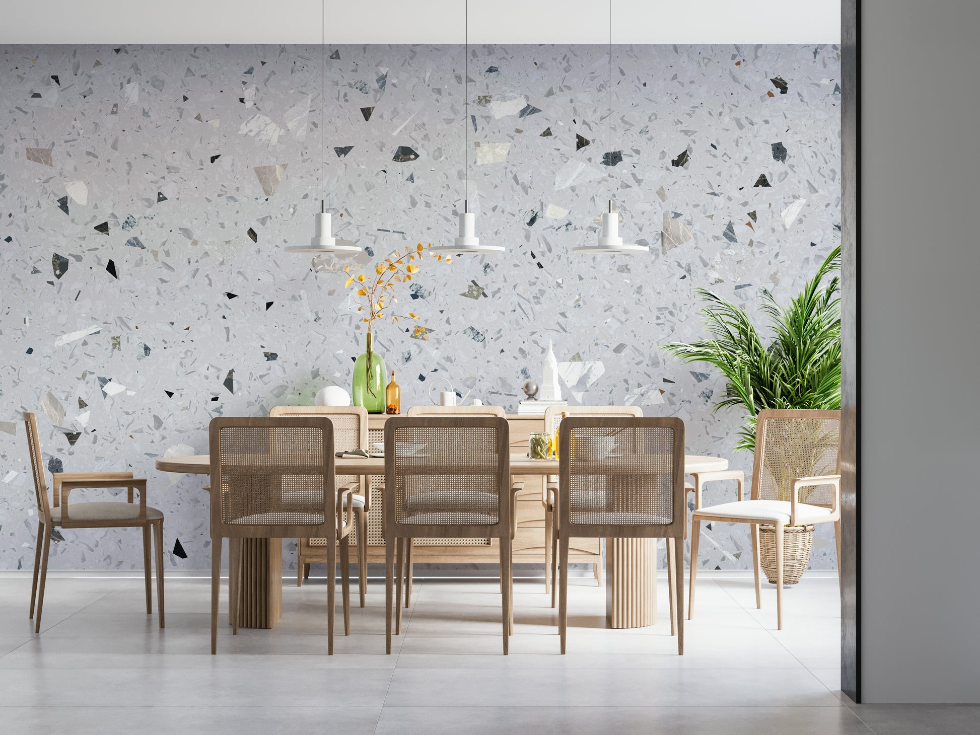 Contemporary Terrazzo Stones mural for a clean aesthetic.