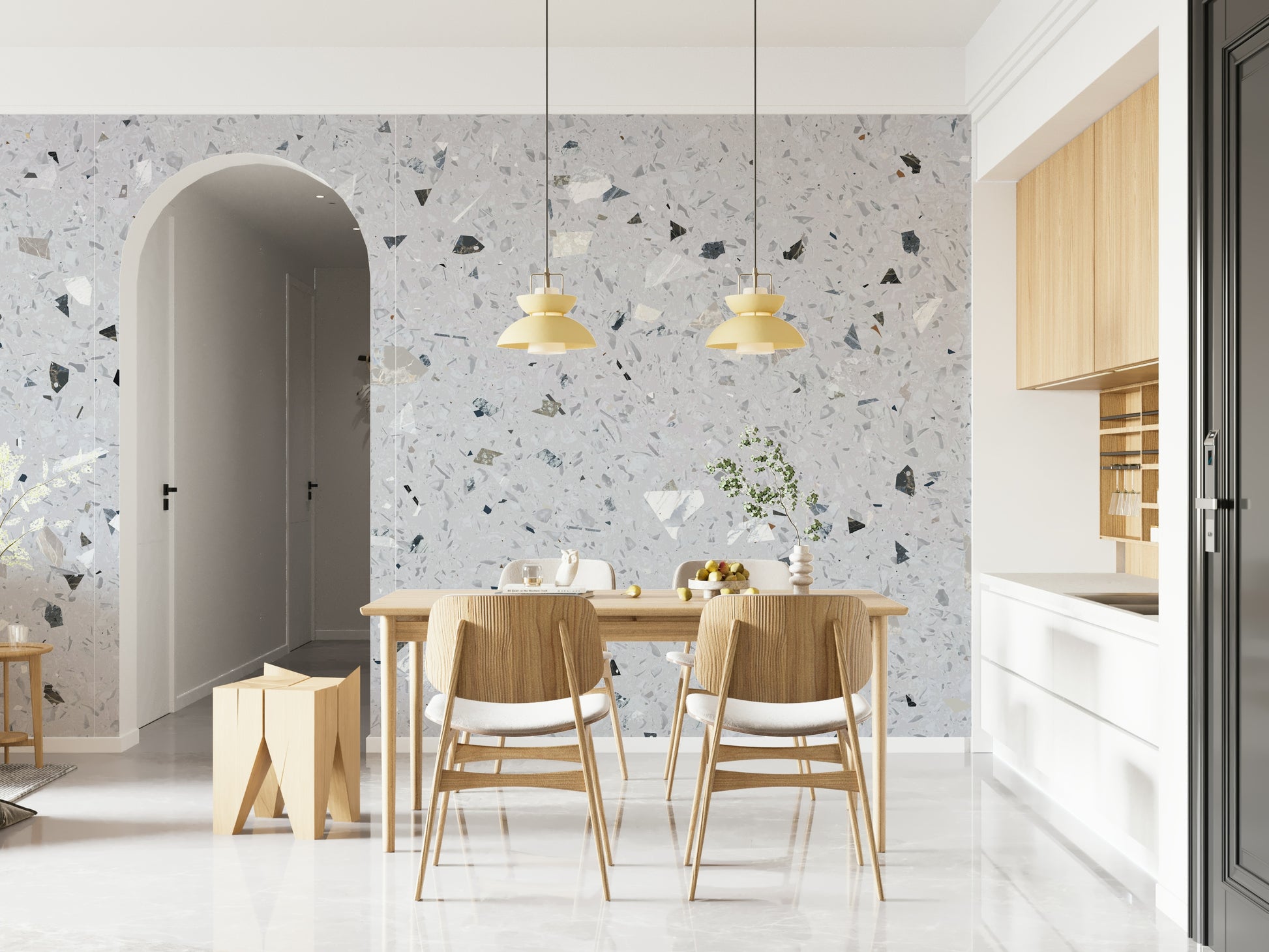 Subtle Terrazzo look wallpaper with light specks.