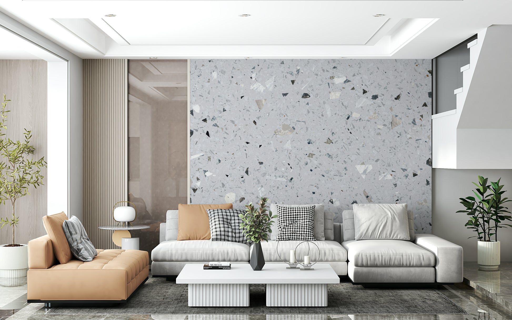 Elegant Natural Stones Terrazzo mural replication.