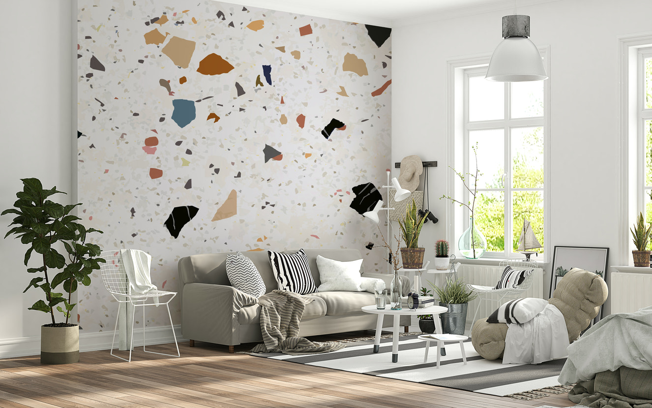 Graphic Marble chip pattern wall mural vibe.
