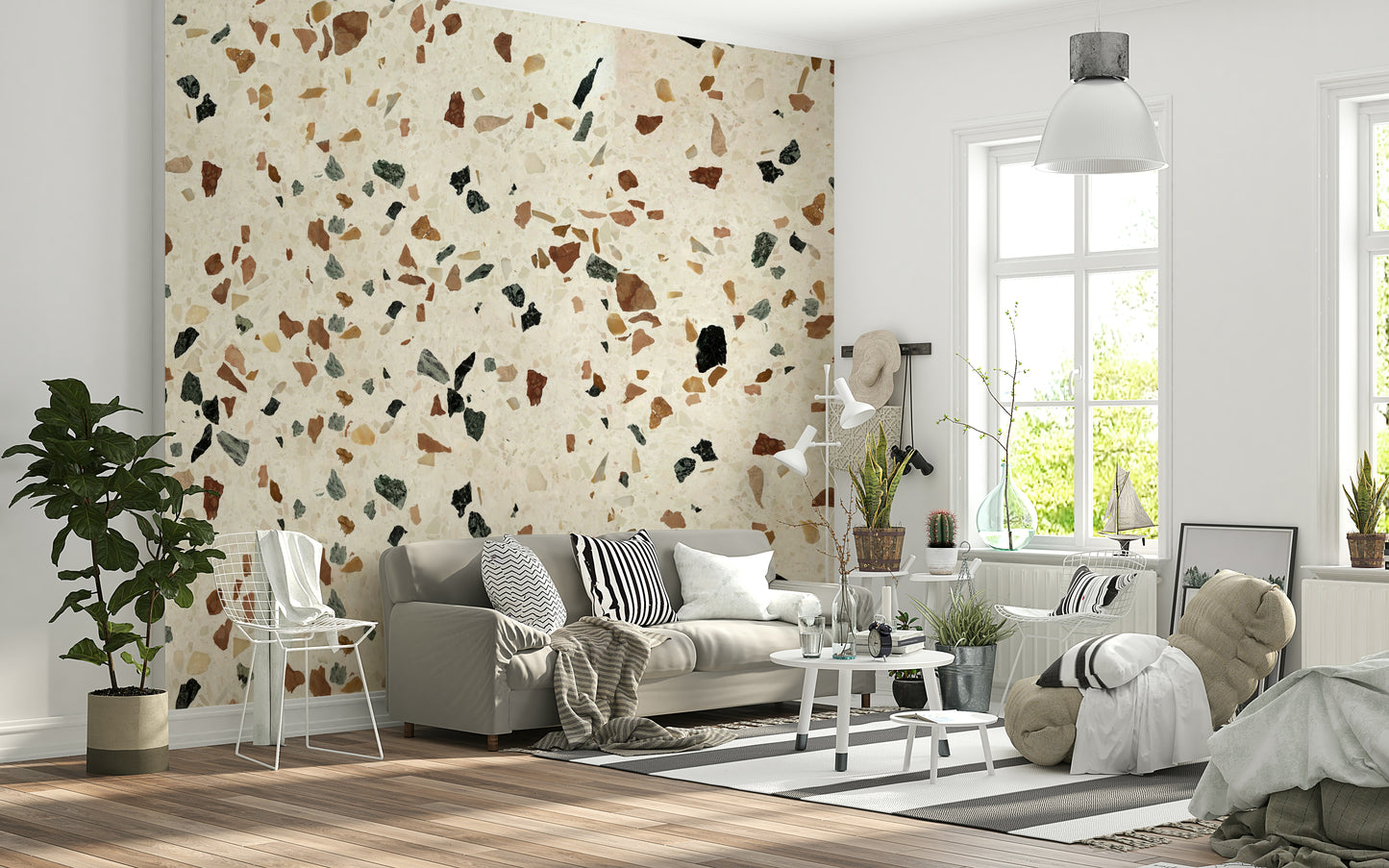 Neutral Terrazzo look wall mural for minimalist decor.