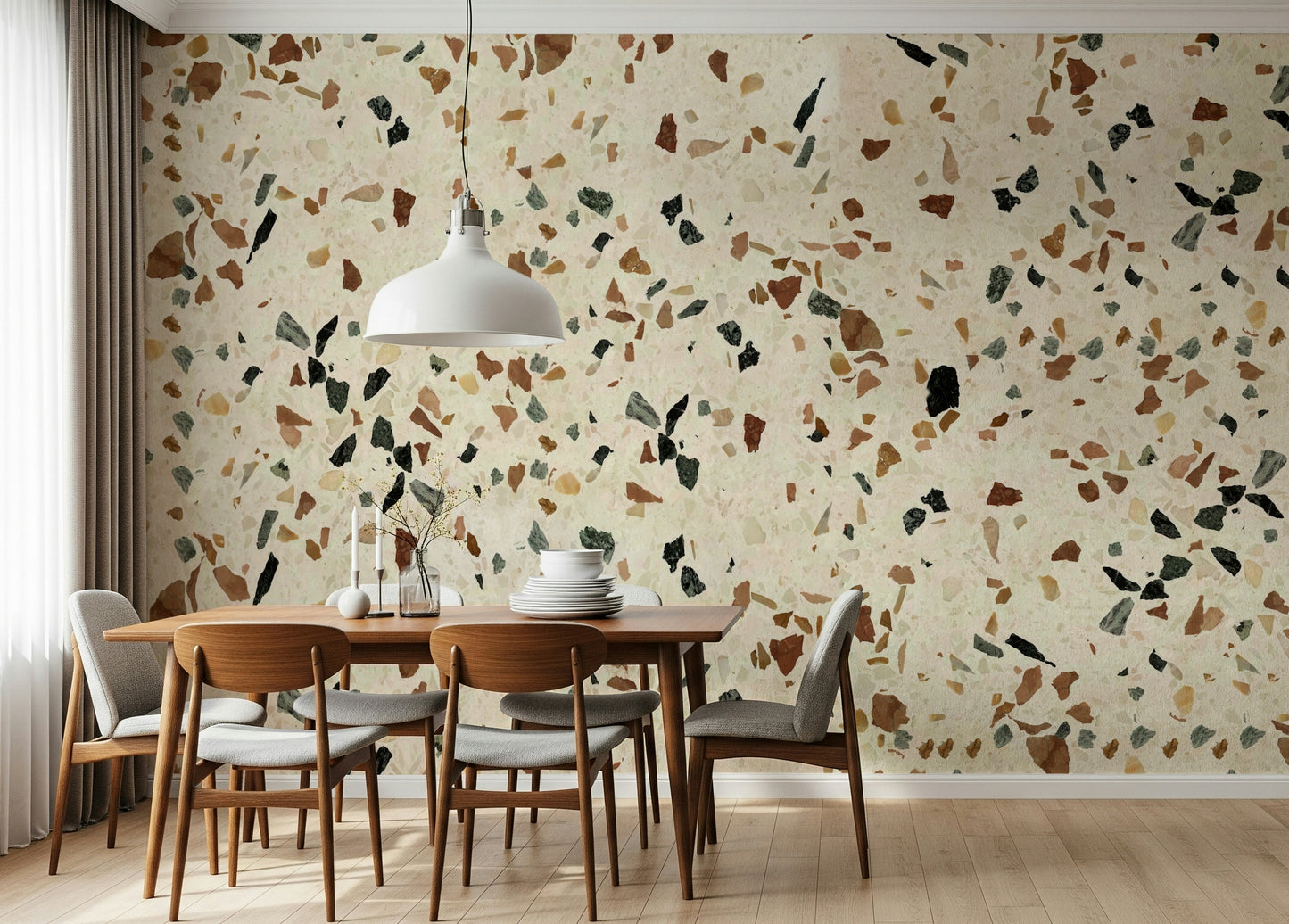 Classic Terrazzo Stone pattern wallpaper for kitchen accent.
