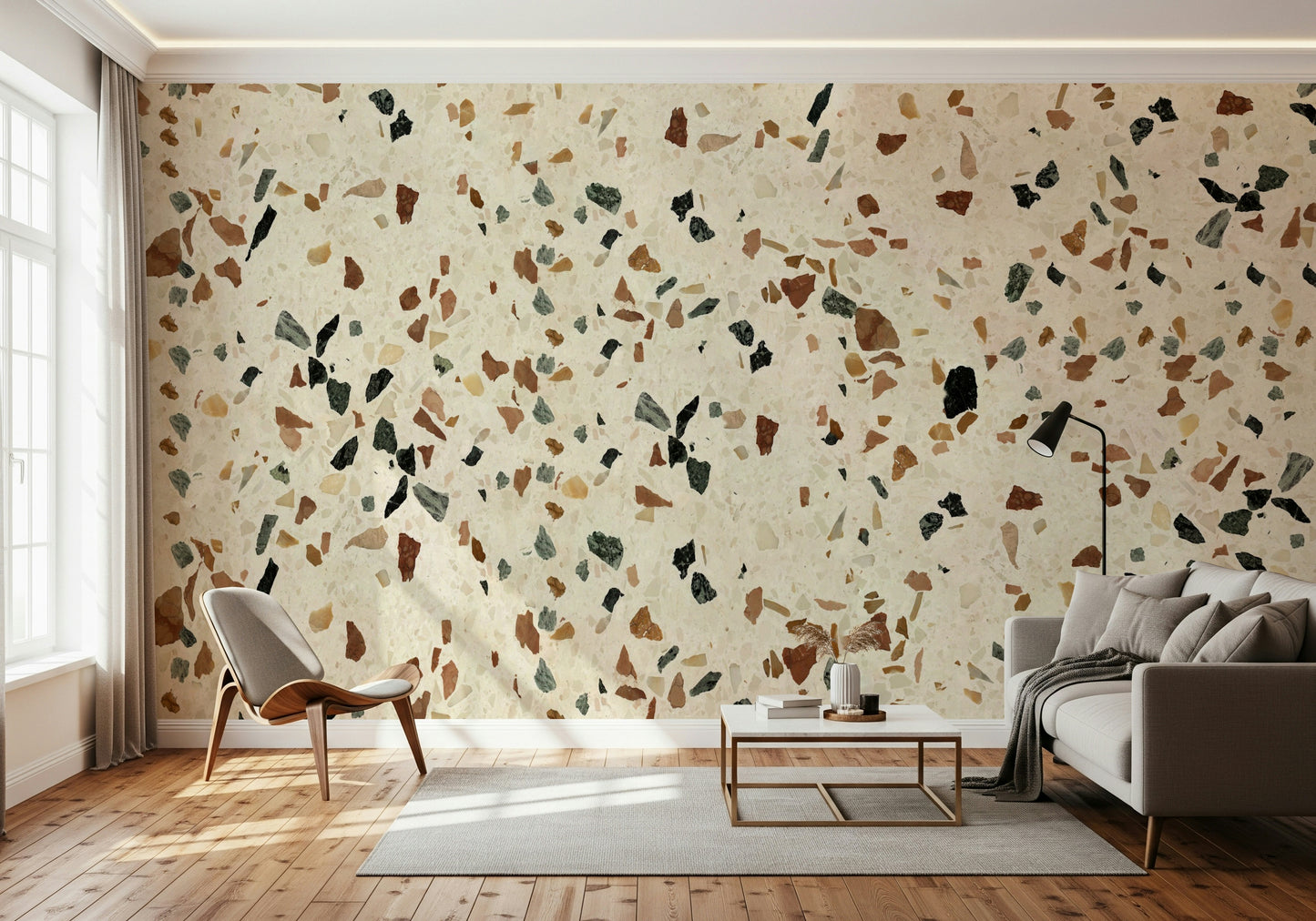 Beige Terrazzo pattern wall covering digital print.