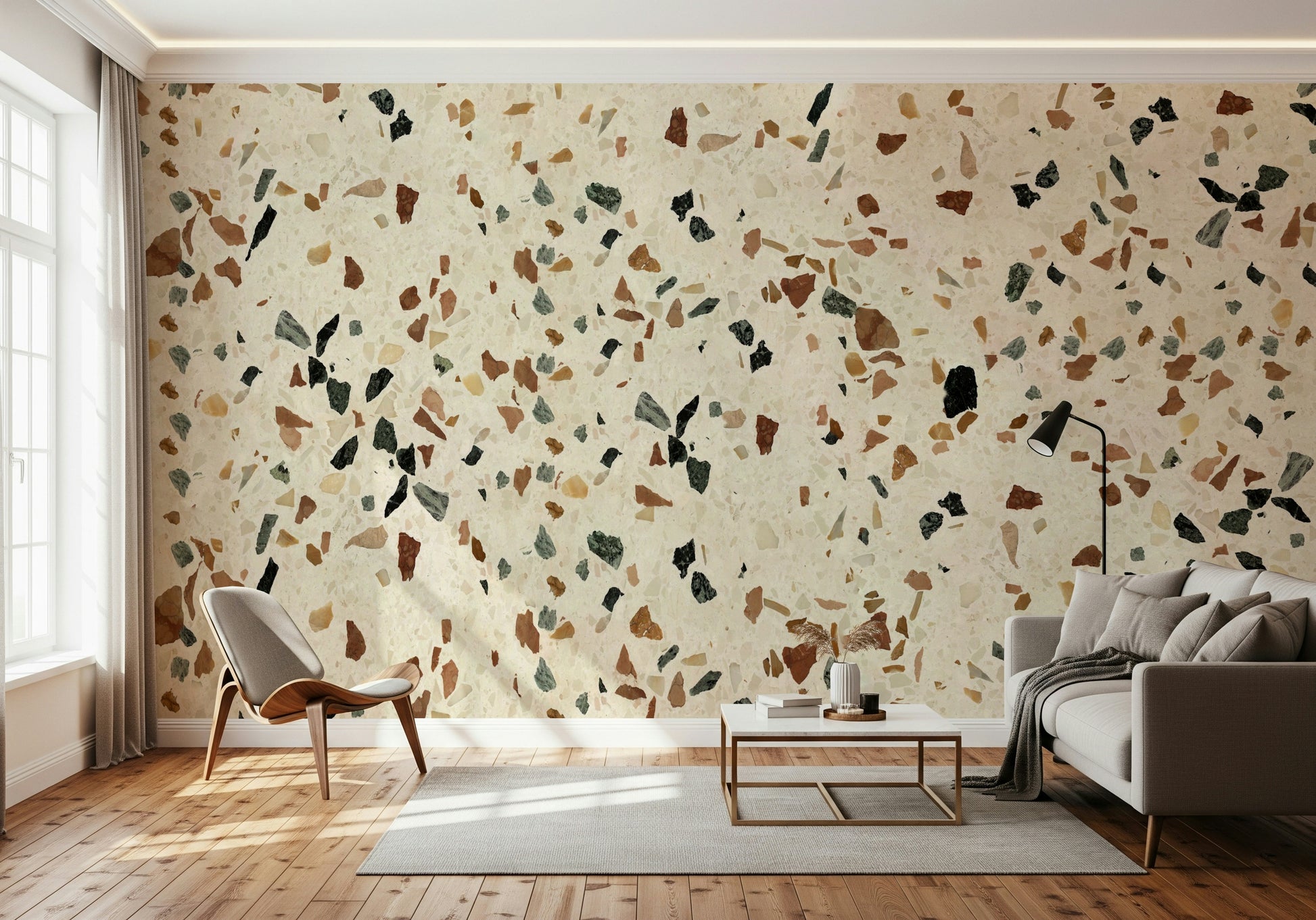 Beige Terrazzo pattern wall covering digital print.