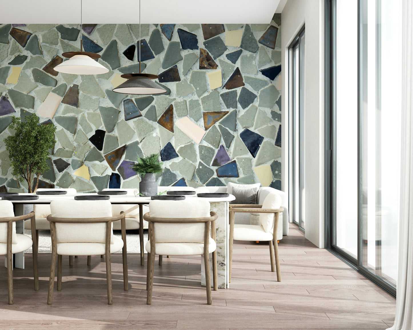 Abstract rock Mosaic Fragments mural subtle colors design