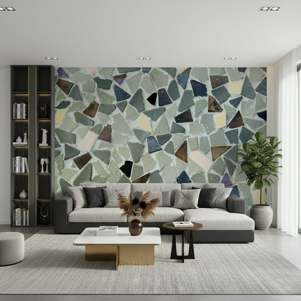 Modern concrete style Natural Tile Look wallpaper geometric shapes