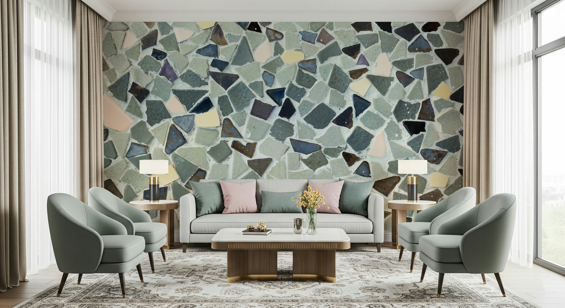 Cool-toned Natural Look Tile wallpaper for modern interiors