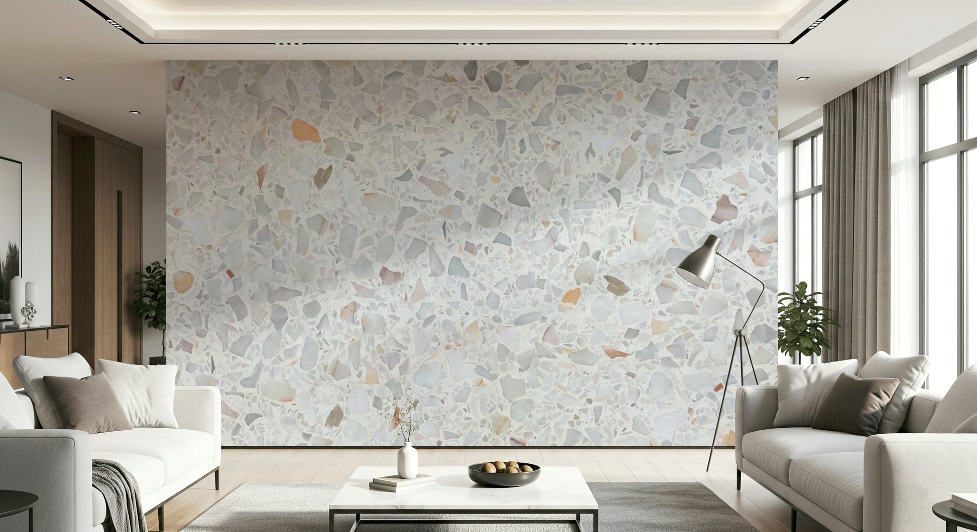 Refined Modern Terrazzo wallpaper, classic stone mosaic pattern for interiors.