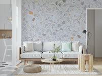 Natural Marble mural, subtle flecks of grey, white, and peach coloration.