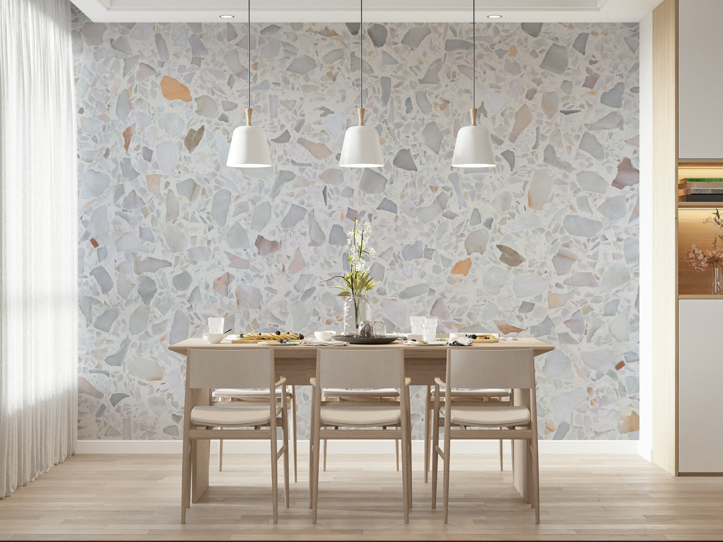 Contemporary Modern Terrazzo mural, luxury finish, small random stone chips.
