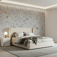 Residential Modern Terrazzo wall mural, minimalist and airy stone appearance.