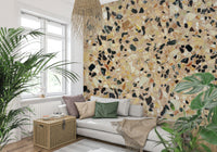 Stone Fragmented surface texture, warm color palette, high-resolution wall mural.