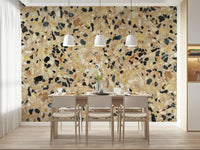 Mosaic Earth Stone wallpaper, speckled fragmented pattern, rich beige background.