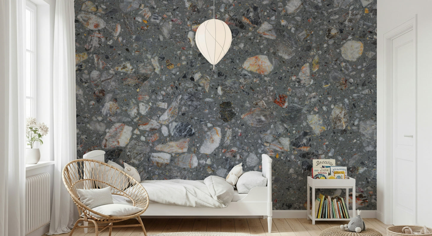 Wallpaper for walls, Pebble Stone design, rustic mineral chips.