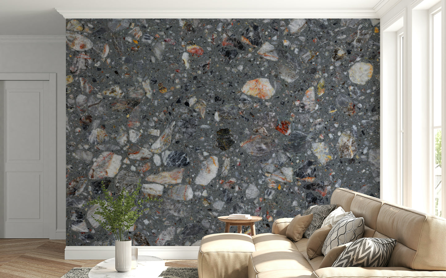 Harmony Natural Look mural, contemporary terrazzo aesthetic.