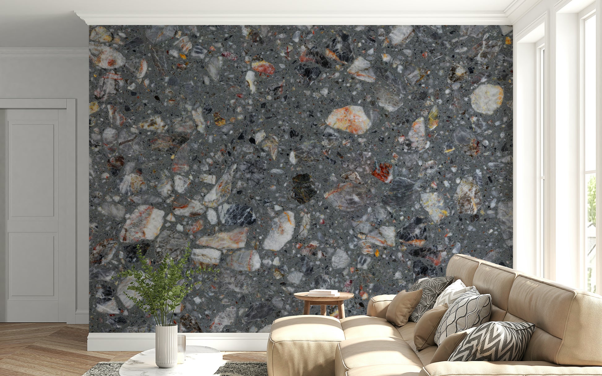 Harmony Natural Look mural, contemporary terrazzo aesthetic.