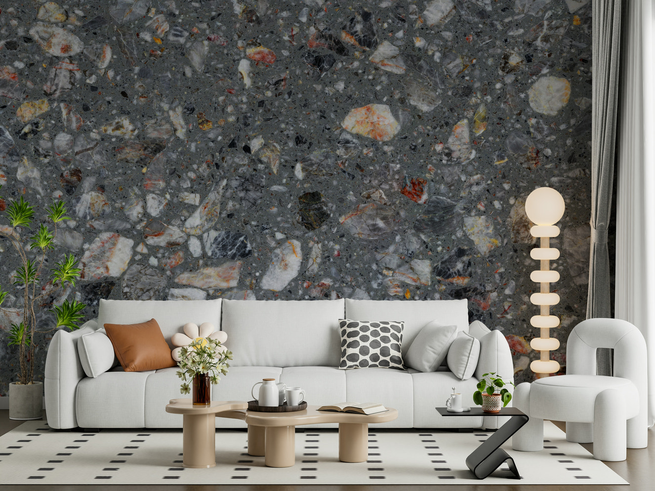 Harmony Natural Look wall mural of a speckled grey stone pattern.