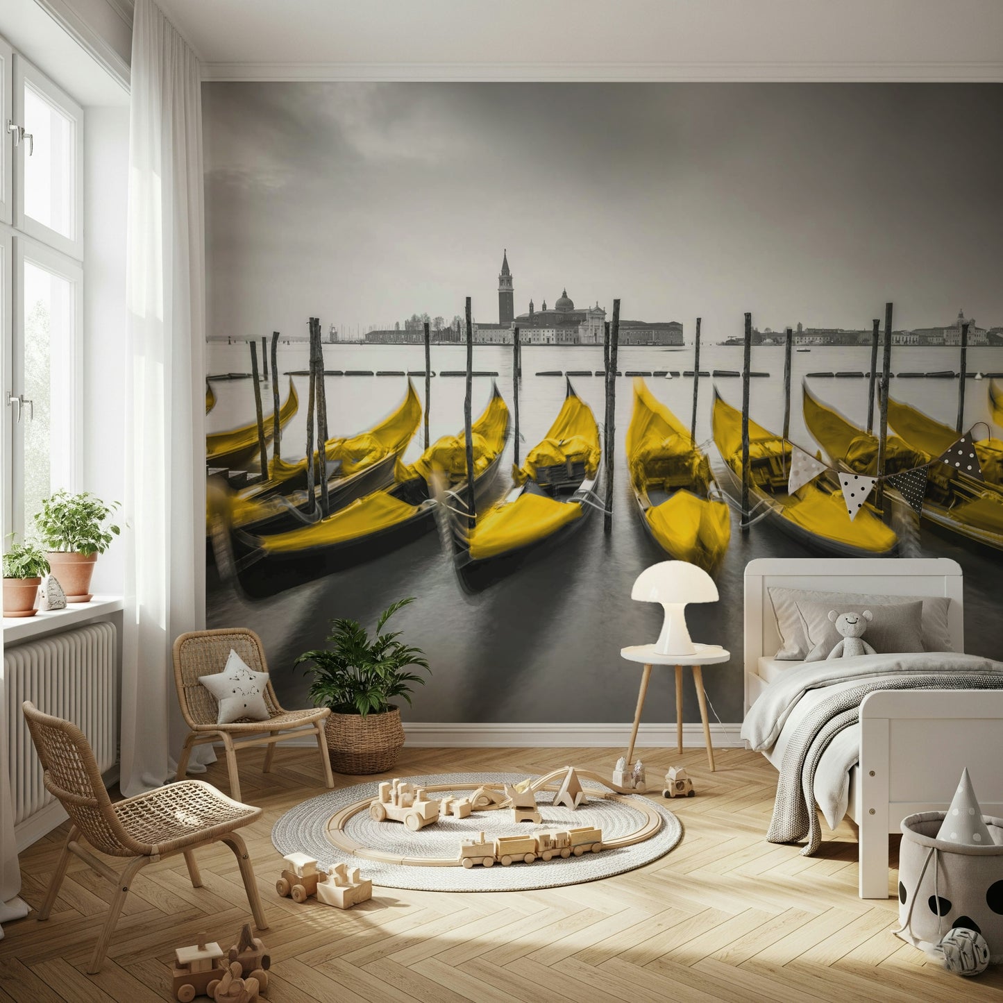 Golden Gondolas: Venice in Contrast Wall Mural