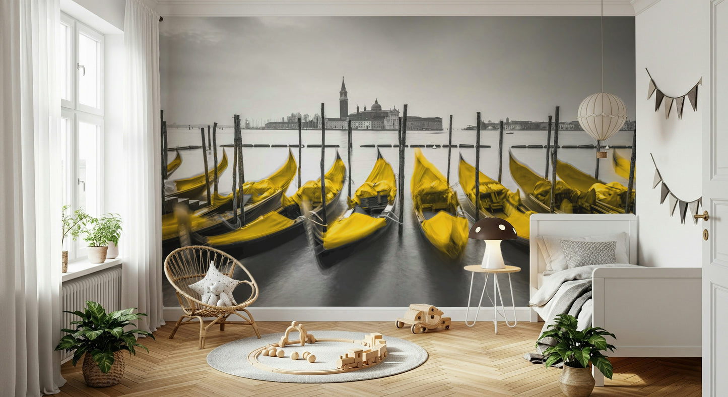 Golden Gondolas: Venice in Contrast Wall Mural