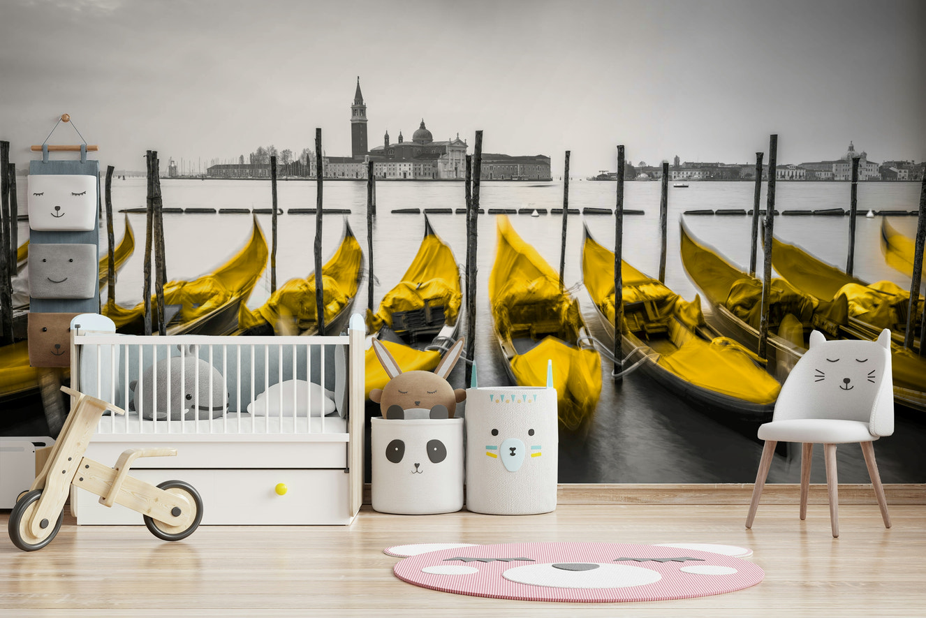 Golden Gondolas: Venice in Contrast Wall Mural