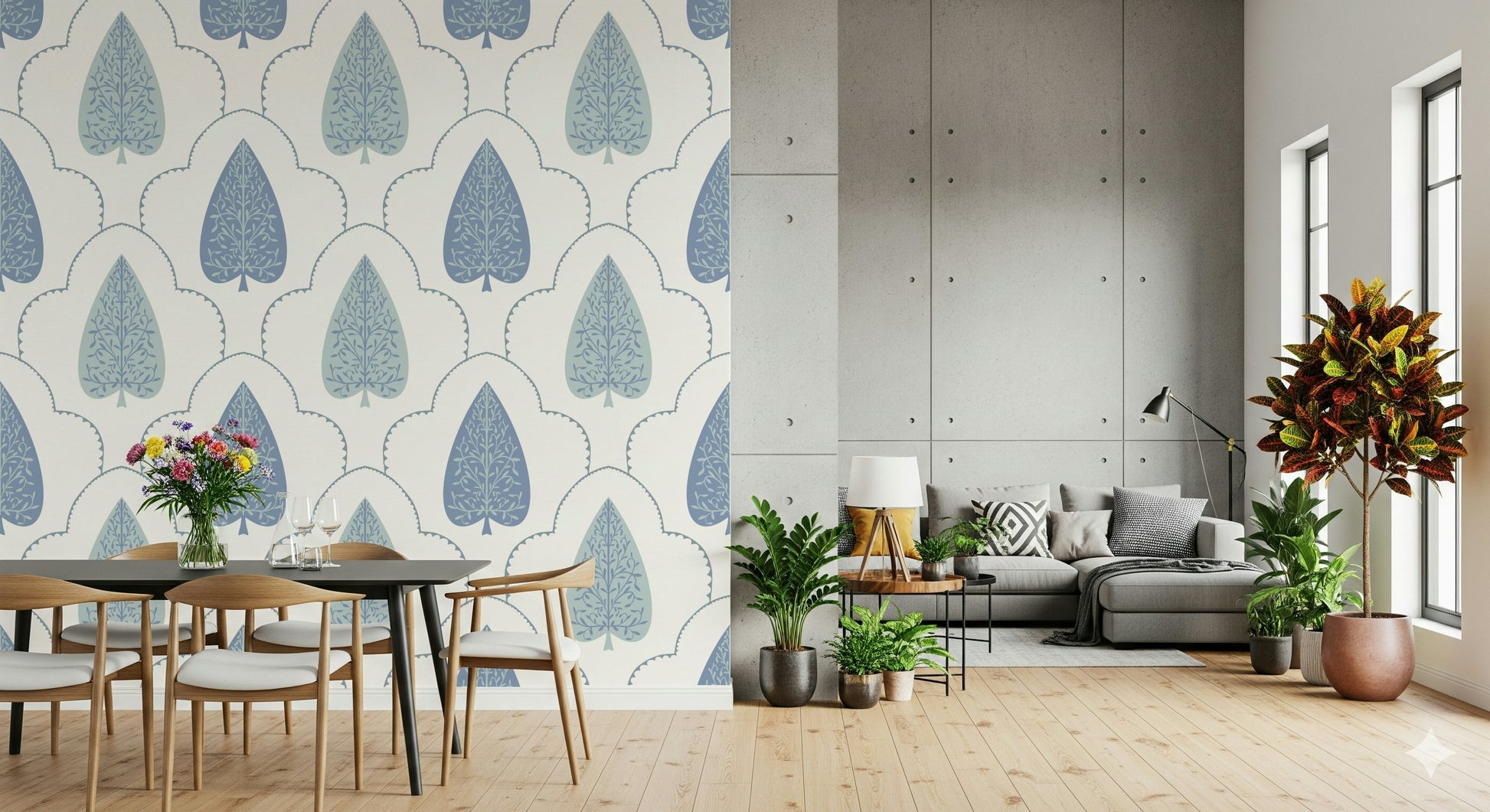 Classic Arbor charming repeating wallpaper on crisp white ground.