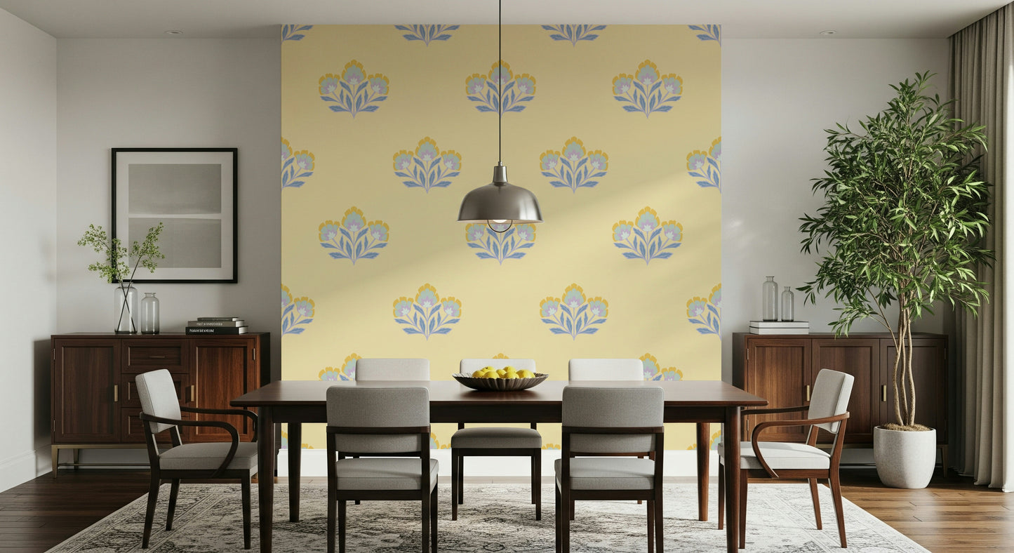 Pretty Flora artistic printed wallpaper for quiet living areas.